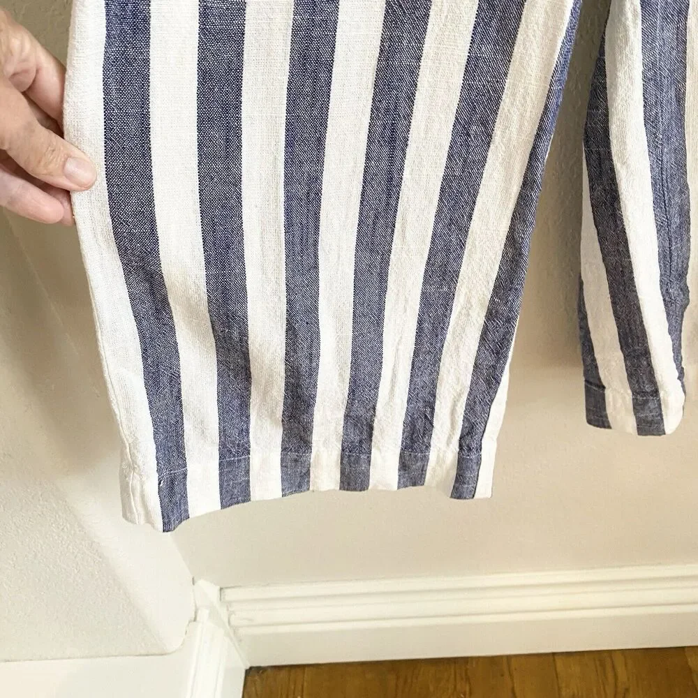 J.O.A. Revolve Womens Blue‎ and White Stripe Linen Cotton Jumpsuit Small